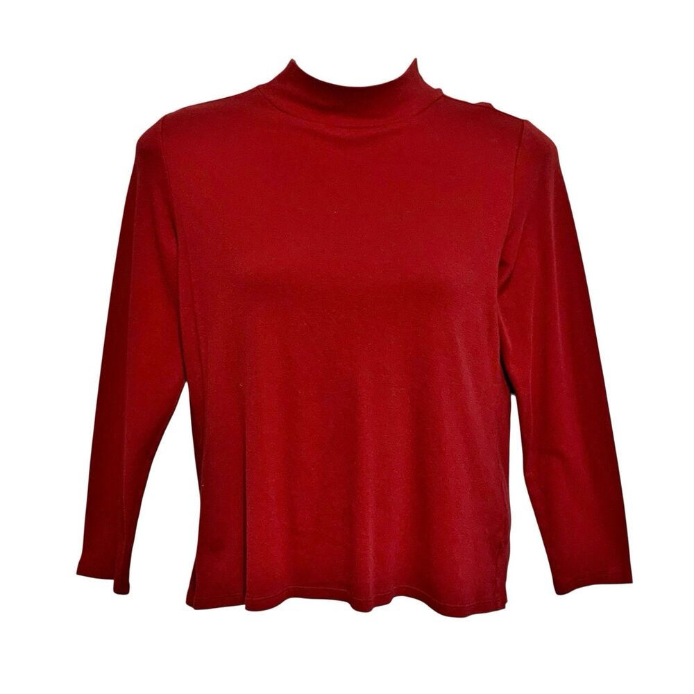 Croft & Barrow Top Womans Size XL Red Long Sleeve Mock Neck Knit Tee Cotton